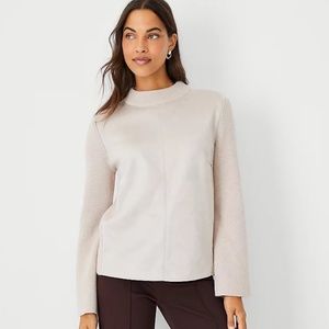 Ann Taylor Faux Suede Mixed Media Sweater in Tan XS